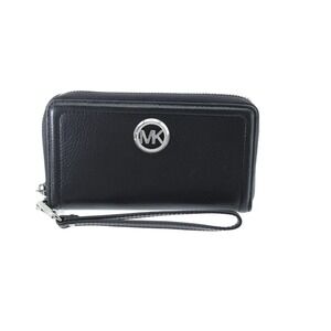 Michael Kors‎ 2019 Fulton Large Flat Leather Phone Case Wristlet (Black/Silver)